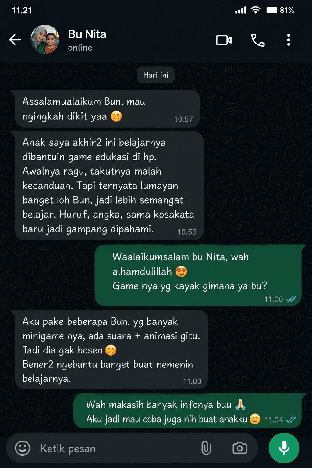 Testimoni WhatsApp orang tua #3
