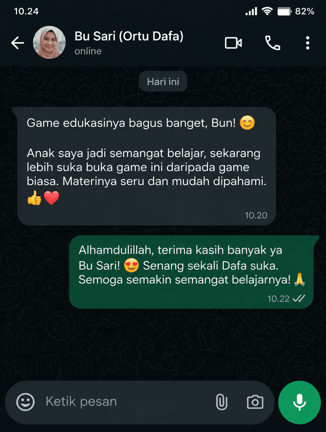 Testimoni WhatsApp orang tua #5