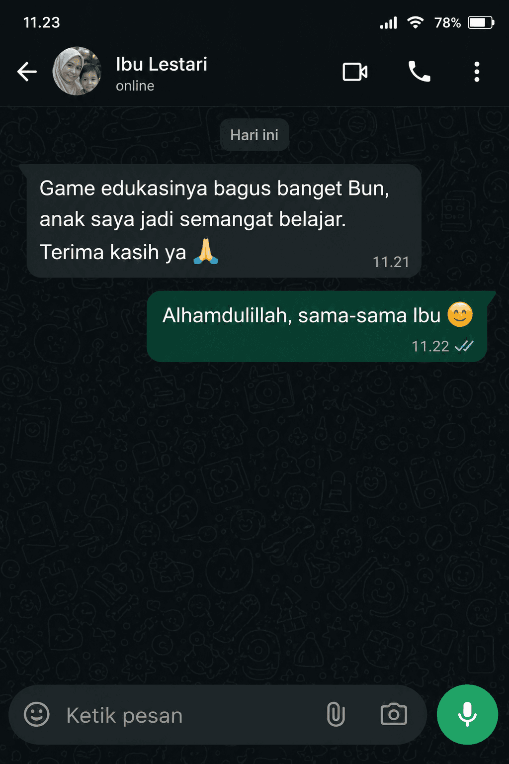 Testimoni WhatsApp orang tua #6